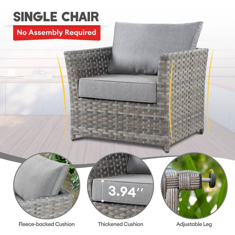 XIZZI 10-piece Patio Rattan Wicker Furniture with Rectangular Fire Pit