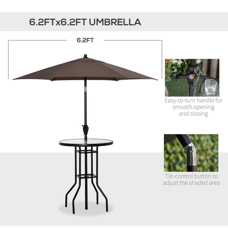 Outsunny 4 Piece Folding Outdoor Patio Pub Dining Table And Chairs Set With 6' Adjustable Tilt Umbrella