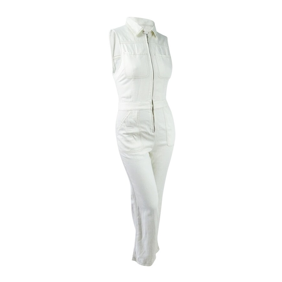 womens white denim jumpsuit