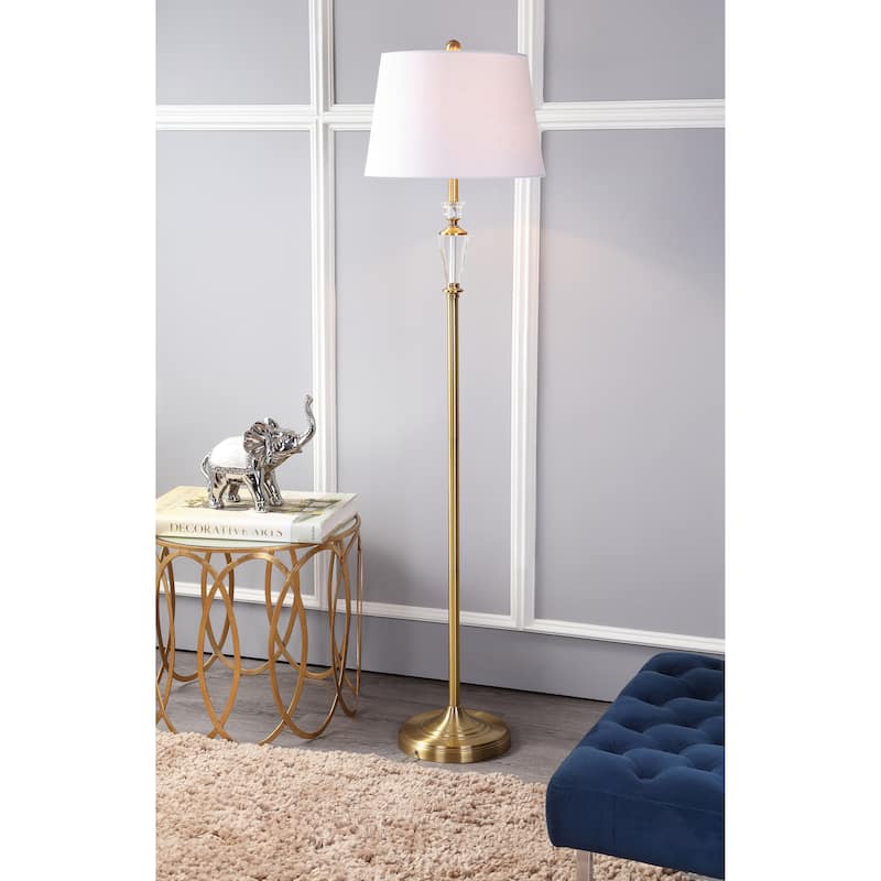 Evelyn 61" Crystal / Metal LED Floor Lamp, Brass Gold/Clear by JONATHAN Y - Brass Gold/Clear - 61" H x 15" W x 15" D - 61" H x 15" W x 15" D - Brass Gold/Clear