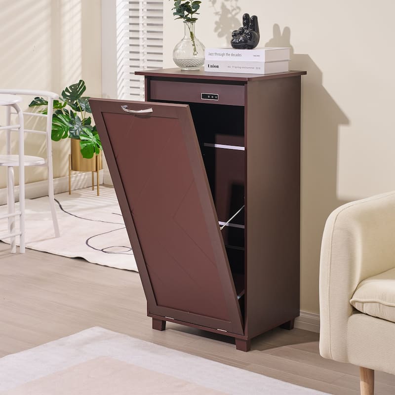 VECELO Tilt Out Kitchen Trash Bin Cabinet with Negative Ion Deodorizing Function Hidden Storage for Kitchen - Brown