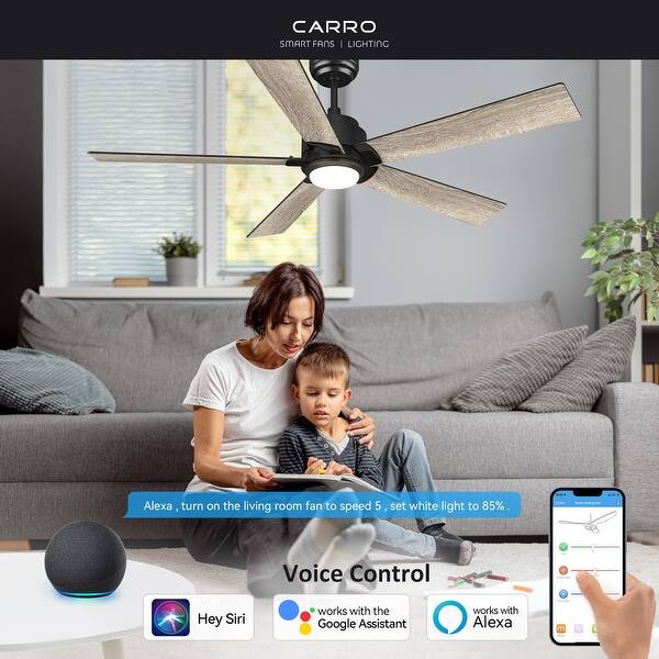 SMAAIR 52 Inch DC Ceiling Fans With Lights And Remote Control, Modern Ceiling Fan Works With APP/Alexa/Google Assistant/Siri, 5 Reversible Plywood Blades, 10 Speed DC Motor, White