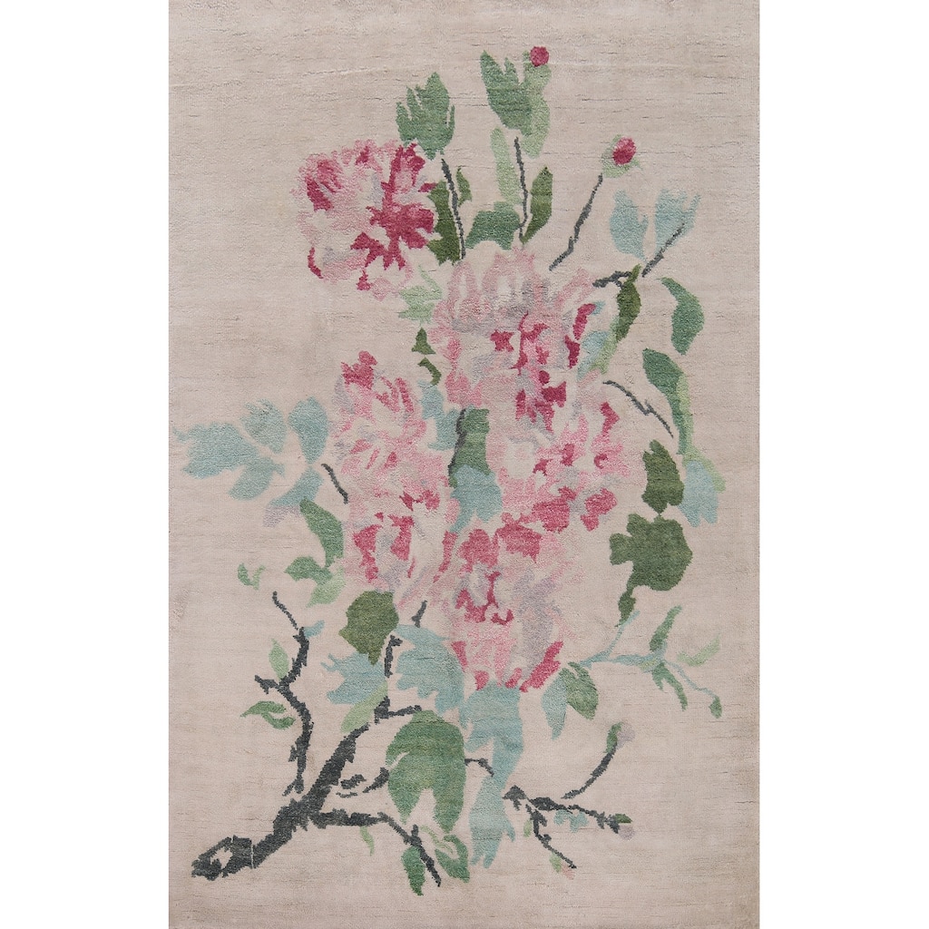 Hand-Knotted Wool & Silk Abstract Indian Area Rug - 6'5"x 9'5"