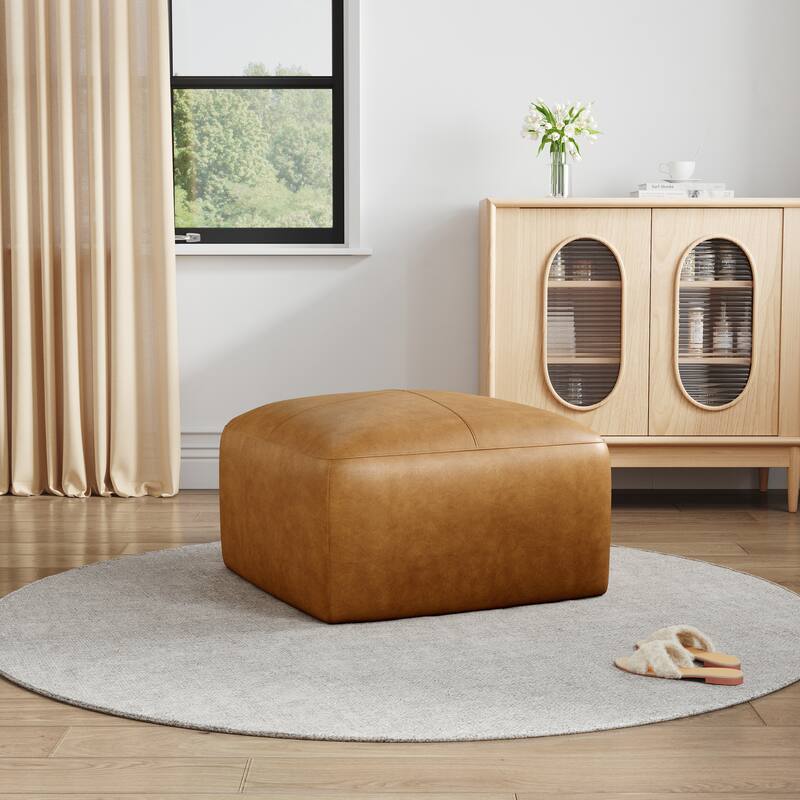 UIXE Genuine Leather Ottoman, Upholstered Ottoman for Living Room