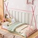 preview thumbnail 12 of 32, Industrial Simple Style House-Shaped Twin Size Platform Bed with Triangle Structure,Sturdy Metal Frame Pink