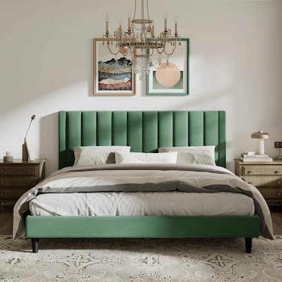 Velvet Upholstered Platform Bed Frame with Headboard