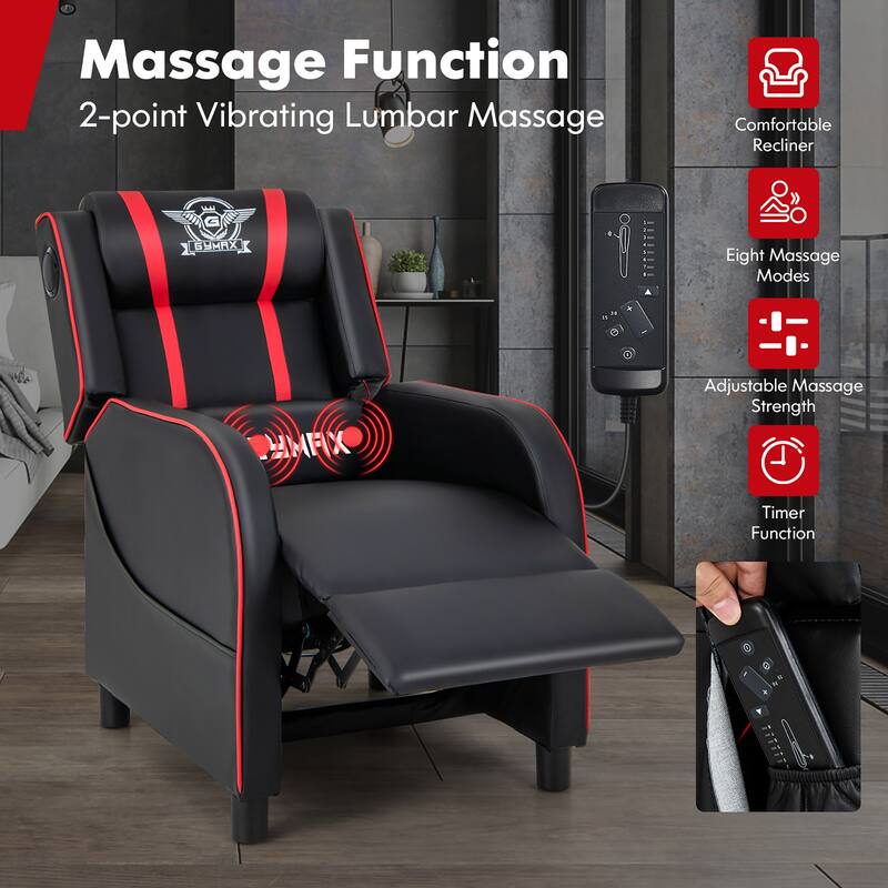 Gymax Massage Gaming Recliner Chair PU Leather Single Recliner Sofa