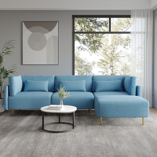 Worden gokken blauwe vinvis Modern 4-Piece Modular Linen L Shaped Sectional Sofa with Metal legs -  Overstock - 35293206