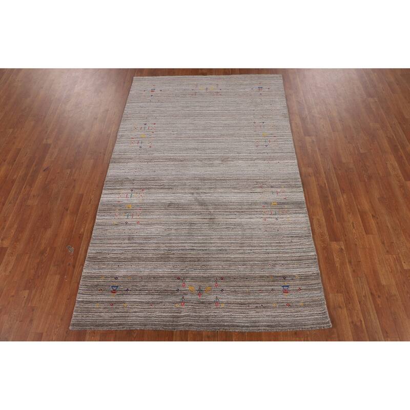Striped Gabbeh Indian Area Rug Hand-Knotted Wool Carpet - 4'11" X 8'1"