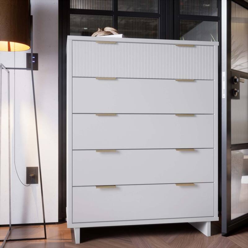 Manhattan Comfort Granville 45.27" Modern Tall 5 Drawer Dresser - White