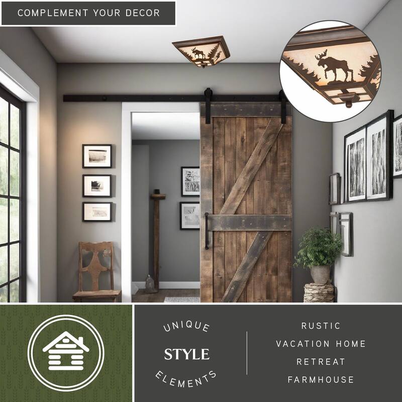 Yellowstone Bronze Rustic Moose Tree Square Outdoor Flush Mount Ceiling Light - 14-in W x 5.75-in H x 14-in D
