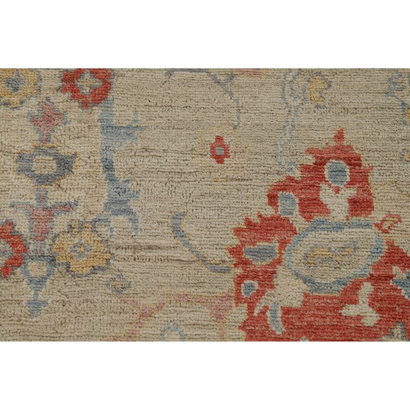 Vegetable Dye Oushak Turkish Area Rug Floral Handmade Wool Carpet - 6'1"x 8'10"