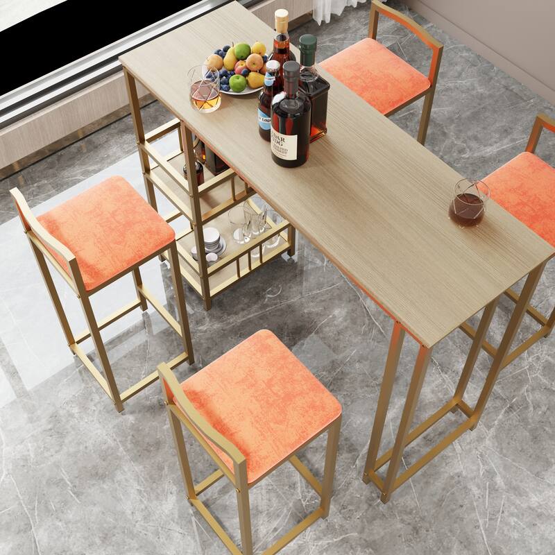 Bar table and chair five piece set, frame, multi-layer tabletop, chair cushion and backrest made of sponge