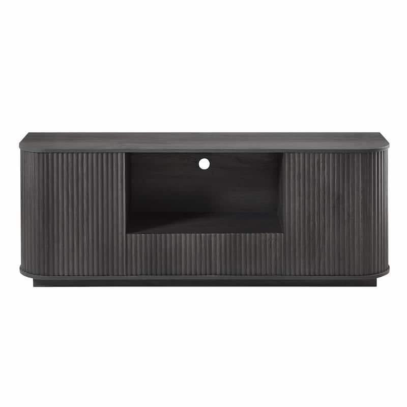 64-Inch Wavy TV Stand, Rounded Sideboard, Storage Cabinet, Wooden Vertical Stripe Cabinet