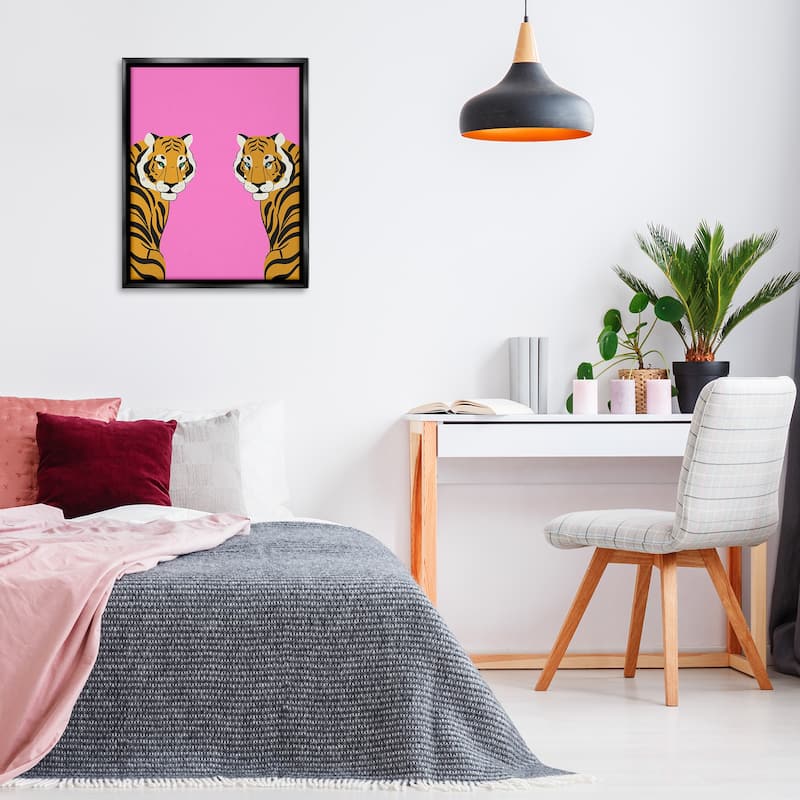 Stupell Bold Mirrored Tigers on Pink Framed Floater Canvas Wall Art Design By House of Lulu