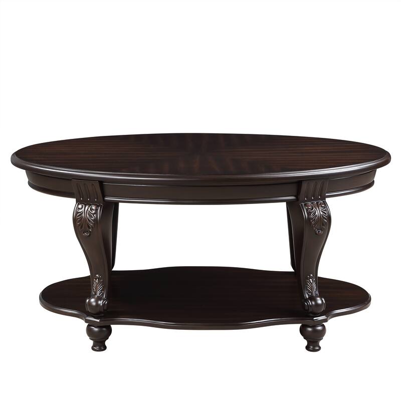 Modern 2-Tier Coffee Table Rounded Corners Coffee Table with Open Storage Shelf for Living Room
