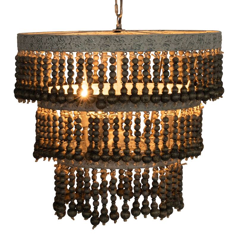 3-Tier Draped Wood Bead Chandelier