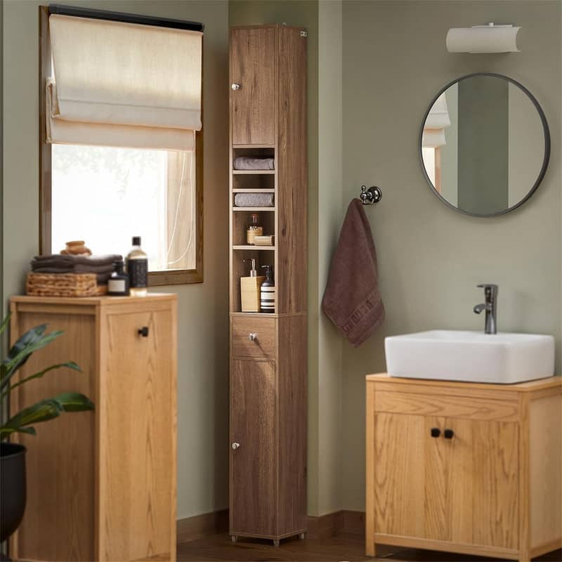 Black Bathroom Tall Cabinet - 7.87"D x 7.87"W x 70.87"H - Natural