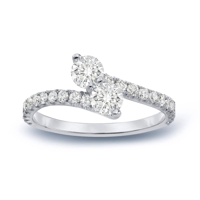 Auriya 14k Gold 1ctw 2-Stone Round Diamond Engagement Ring 14-karat Gold - White - 4