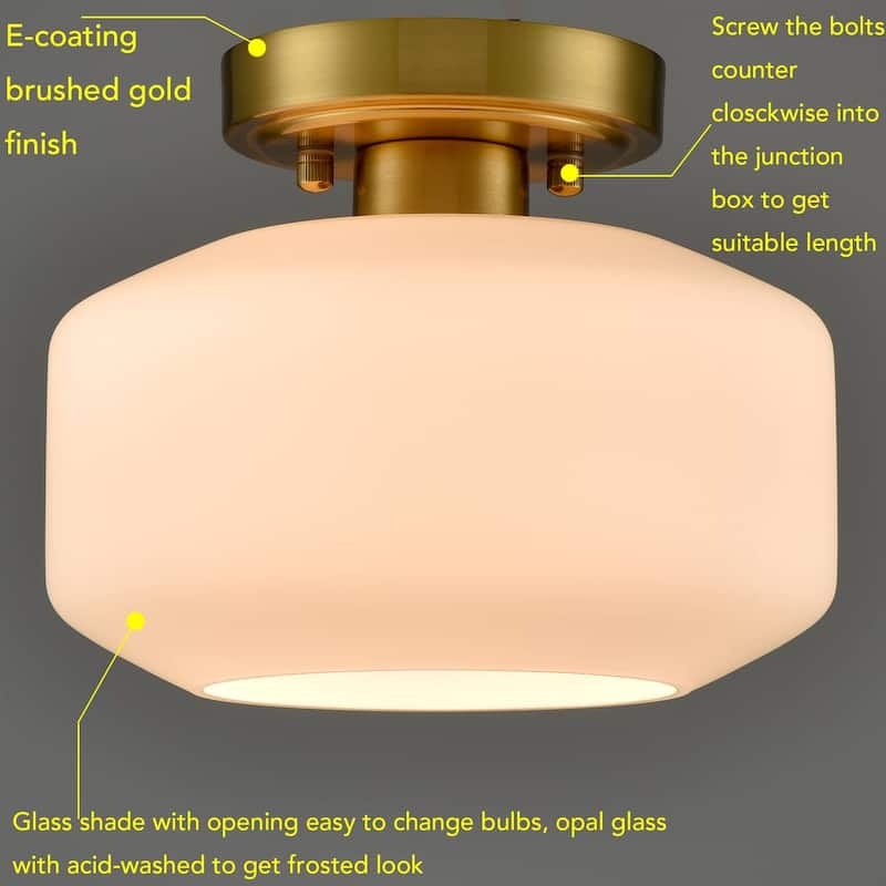 Gaeta Modern Semi Flush Ceiling Lights Open Glass Drum Shade 1-Light