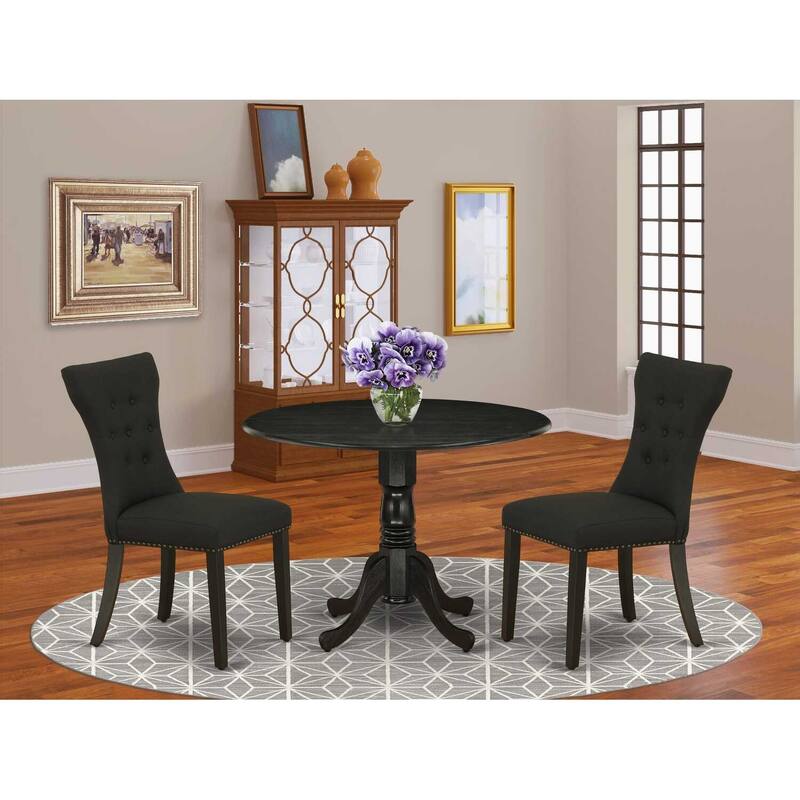 3-Piece Black Finish Solid Wood Top - Round Dining Room Set - Seats 4