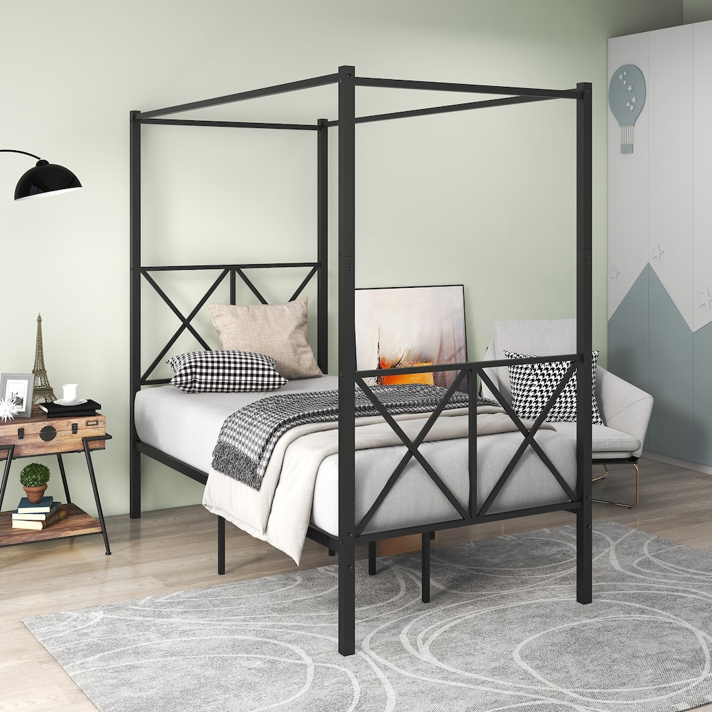 Metal bed frame platform with headboard and footboard