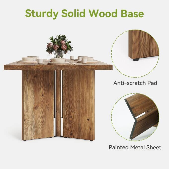 63-Inch Solid Wood Dining Table, Farmhouse Long Kitchen Table