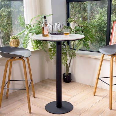 Bistro Pub Table Round Bar Height Cocktail Table Metal Base Marble Top - 28"x40"