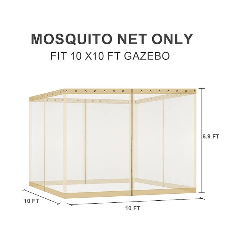 Aoodor Gazebo Universal Mosquito Netting Screen Replacement, 4-Panel Screen Walls with Double Zippers - (Mosquito Net Only)