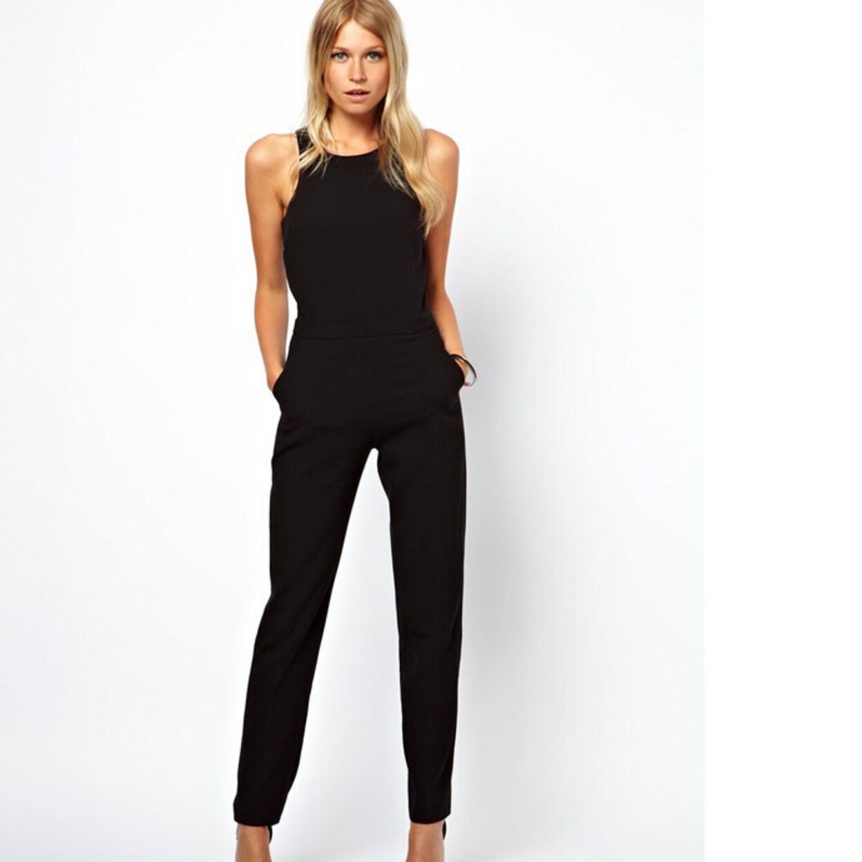 Shop Womens Rompers Jumpsuit Casual Solid Bodysuit Sleeveless Crew