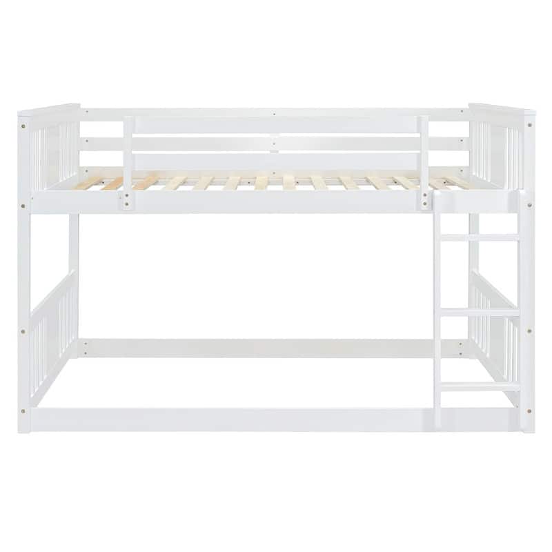 Low Bunk Beds Full Over Full Wood Bunk Bed Frame Floor Bunkbed for Kids Toddlers Boys Girls Teens' Bedroom Dorm