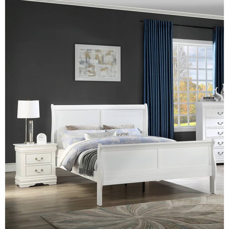 Queen Size Solid Wood Sleigh Bed with Louis Philippe Style and Bracket Feet