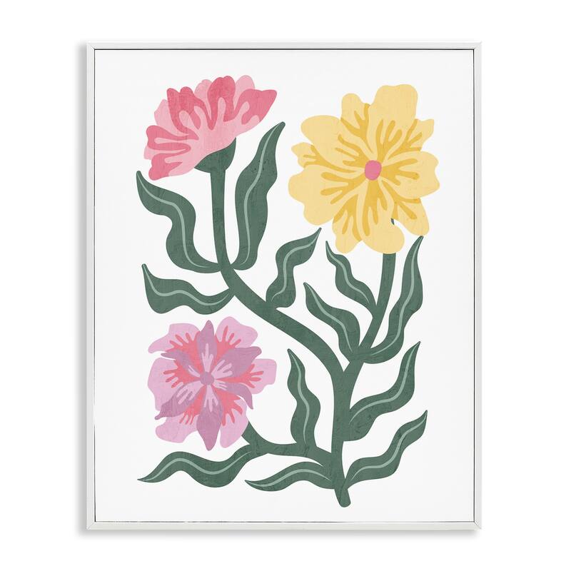 Stupell Modern Blooms with Curved Leaves Framed Giclee Art Design By Kim Allen - 24 x 30 - White