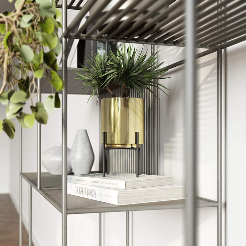 Jodi Mid Century Table-top Planter - Gold - 7.5"H x 4.5"W x 4.5"D (Inside pot: 4.5"H x 3.75"W)