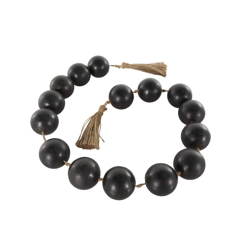 Mango Wood Handmade Round Extra Long Washed Orb Garland with Tassel - Brown, Black or White - Roche River Decor