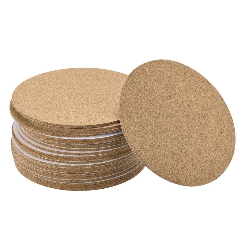 100mm Round Coasters 2mm Thick Cork Cup Mat Self-Adhesive Pad 24pcs - Wood