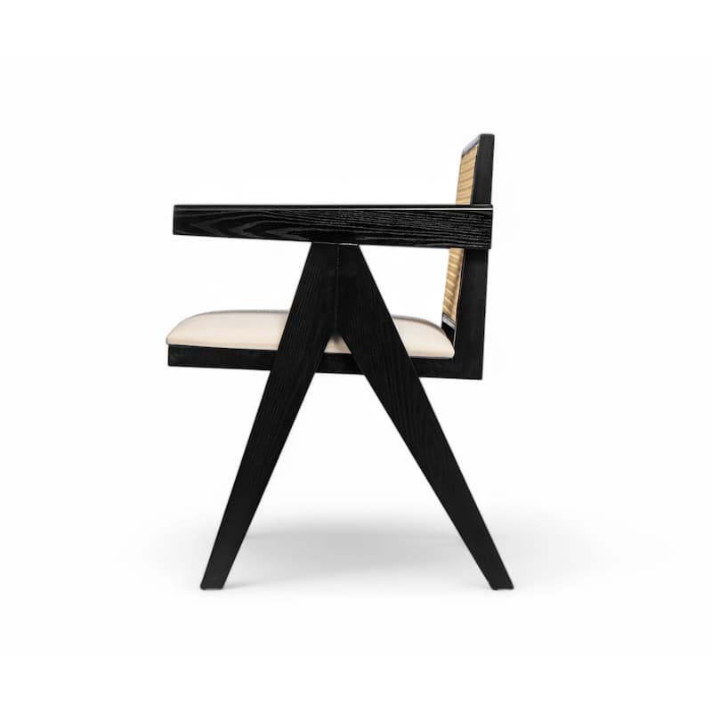 Farmhouse Rattan Dining Chairs Set of 2, Upholstered Armchairs with Backrest, Kitchen Side Chairs with Solid Wood Frame