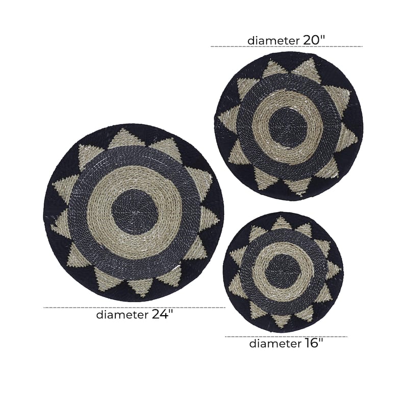 Cotton Fabric Plate Handmade Woven Home Wall Decor - Set of 3 Black or White - Roche River Decor