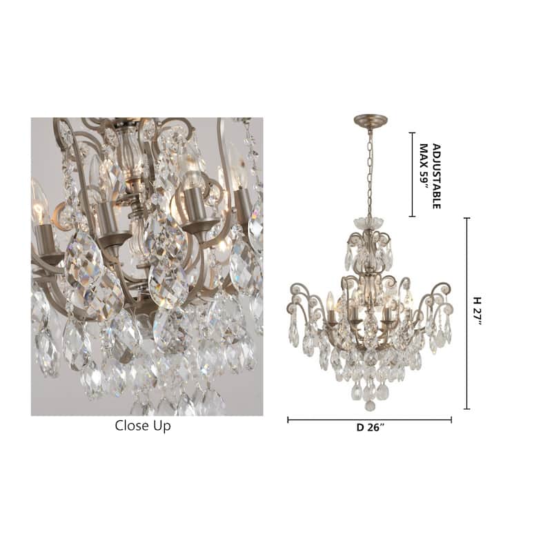 8-Light Pewter Chandelier With Clear Crystals