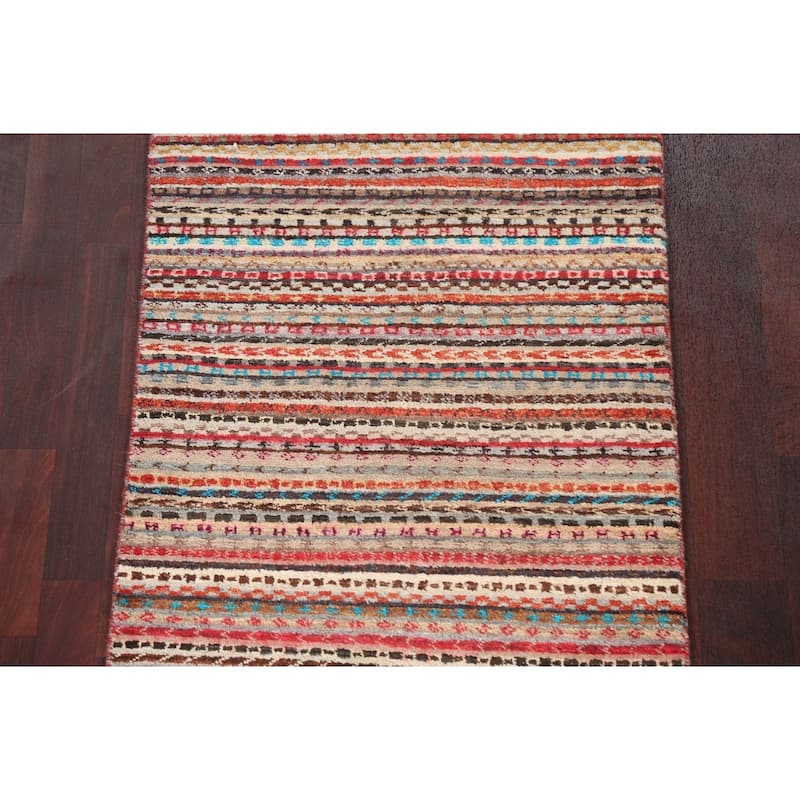 Striped Gabbeh Kashkoli Oriental Runner Rug Wool Hand-knotted Carpet - 2'8" x 9'10"