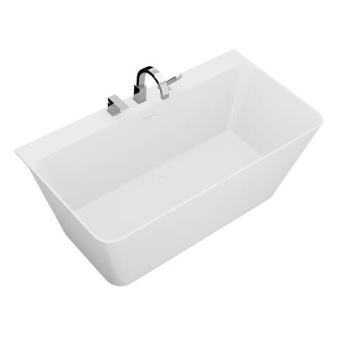 VAULT 59 in. Acrylic Flatbottom Freestanding Bathtub in White with Deck Mount Faucet & Hand Sprayer - 59 in.