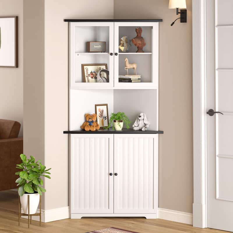 VEIKOUS 71 "Tall Corner Cabinet Storage with Doors and Adjustable Shelves