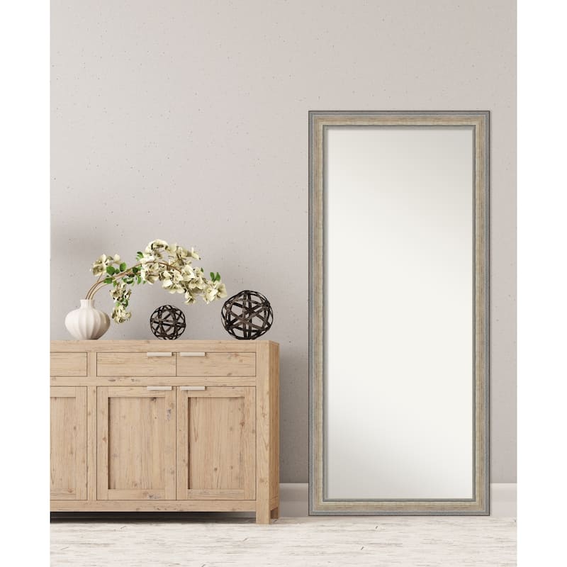 Fleur Champagne Silver Non-Beveled Wood Framed Full-Length Floor Leaner Mirror - Fleur Champagne Silver - Glass Size 24x60