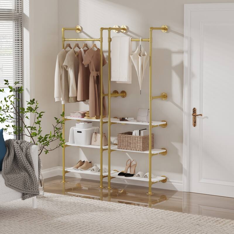 3-tier MDF Wood Industrial Pipe Wall Shelf