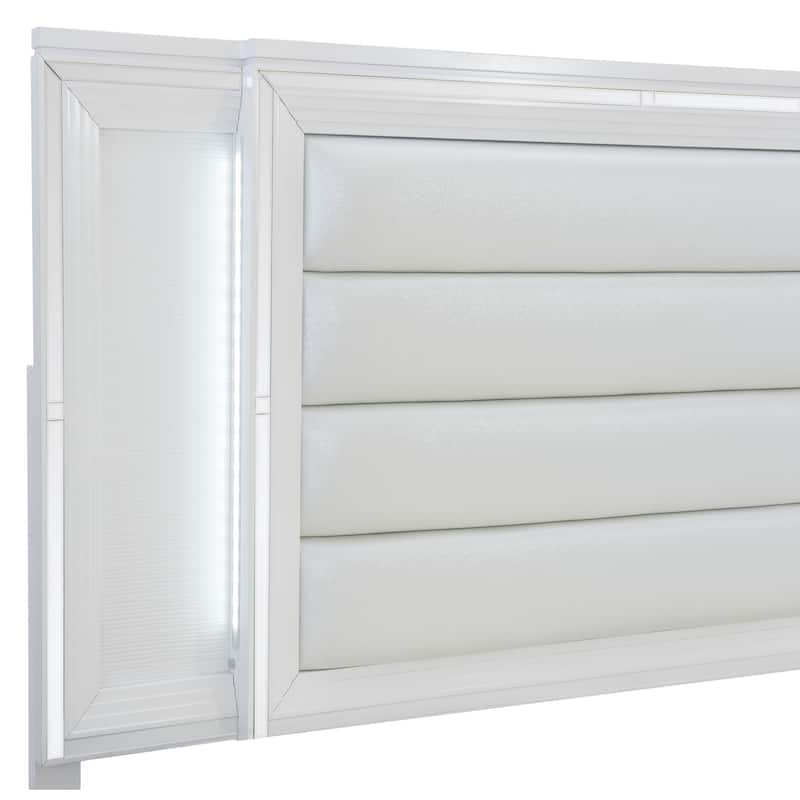 White Finish Platform Storage Bed 1pc Footboard Drawers