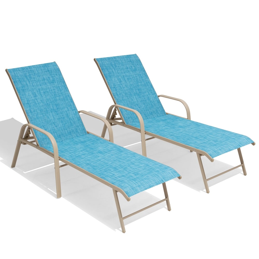 Outdoor Patio Lounger Aluminum Adjustable Chaise Lounge Chairs with Arms (Set of 2/4) - See Picture