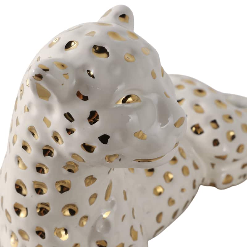 Ceramic Leopard Decorative Figurine - White and Gold