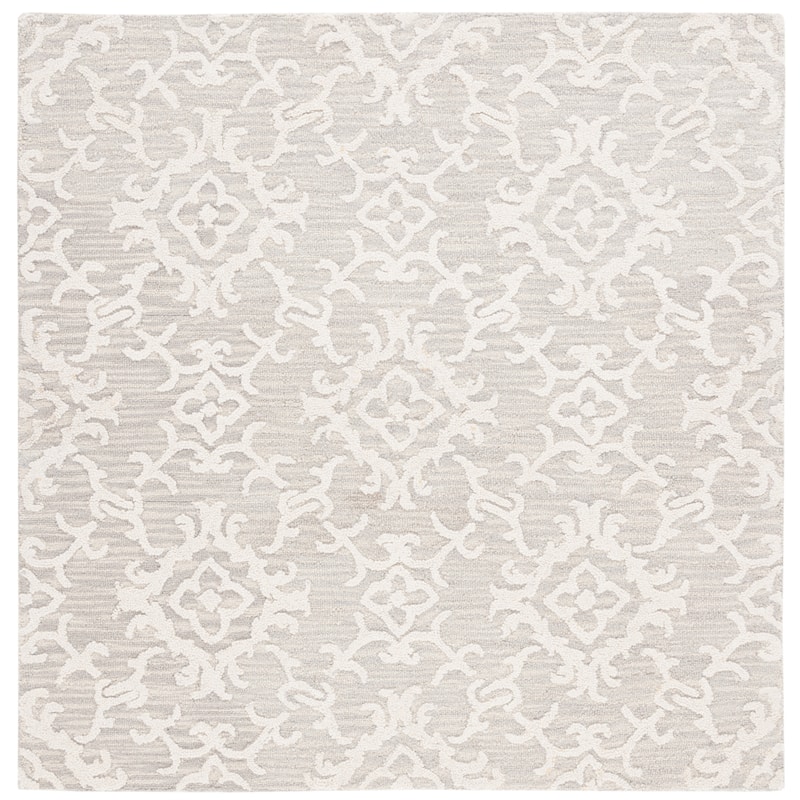 SAFAVIEH, Handmade Blossom Vesela Modern Floral Wool Rug - 6' Square - Grey/Ivory
