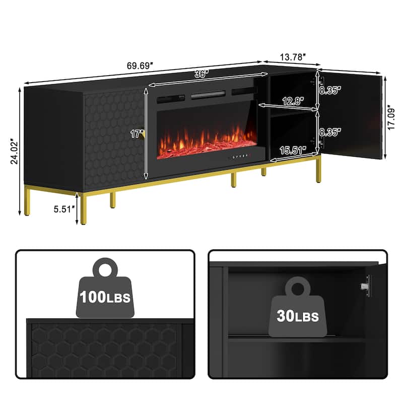 70" Wood Fireplace TV Stand with 36" Electric Fireplace