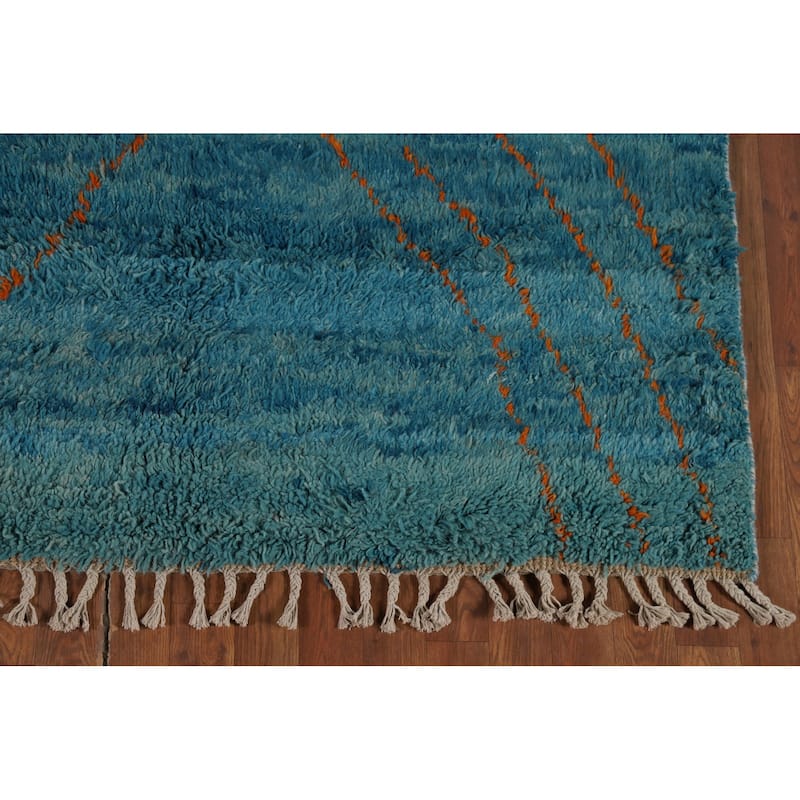 Blue Moroccan Oriental Area Rug Hand-Knotted Trellis Wool Carpet - 5'0" x 8'0"
